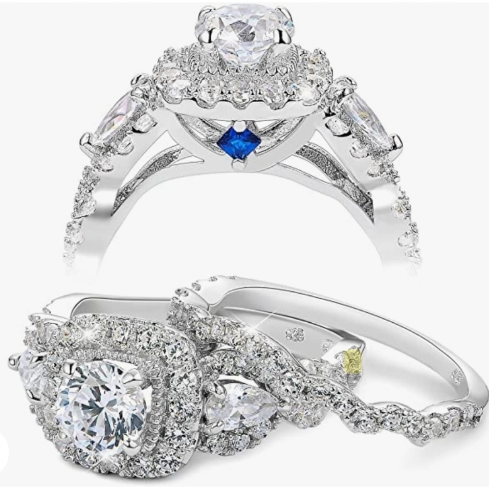 Sterling silver engagement/ wedding band set